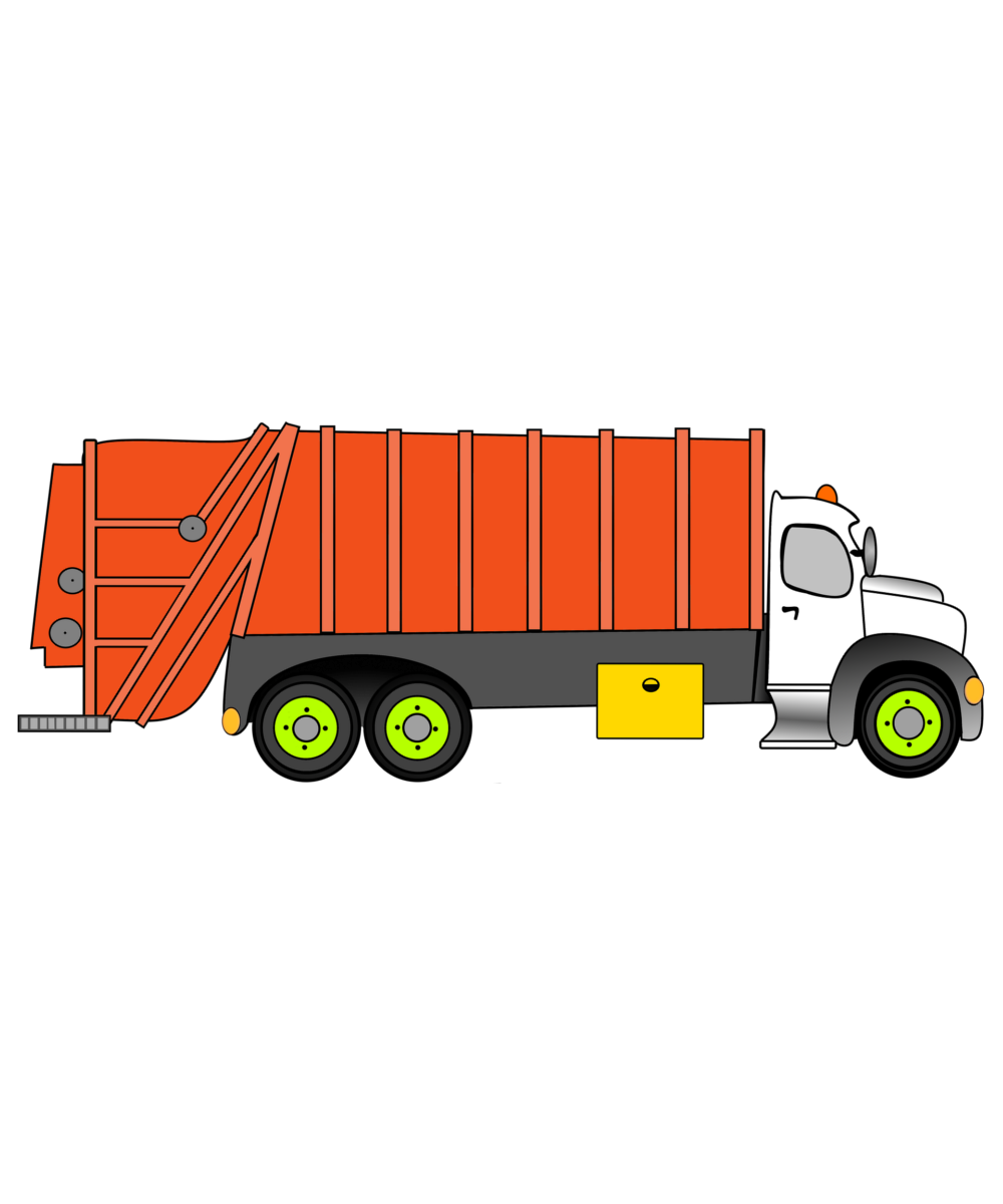 A red recycling or trash truck.